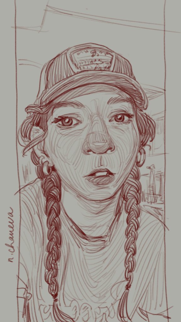 Portrait of @annaredhair__ drawn by Neli Chaneva, day 53 of the 100 days, 100 portraits challenge