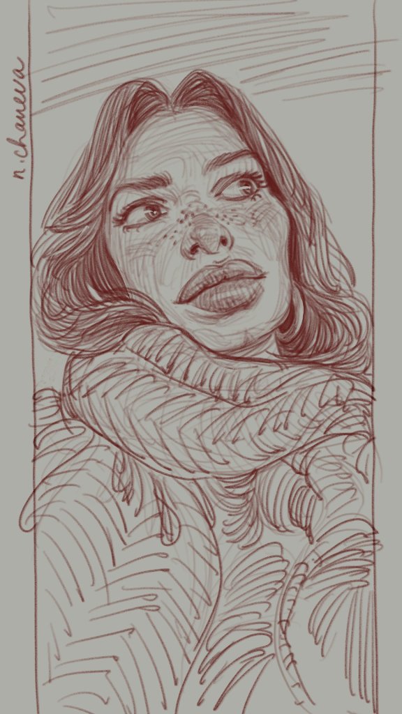 Portrait of @emrata drawn by Neli Chaneva, day 61 of the 100 days, 100 portraits challenge